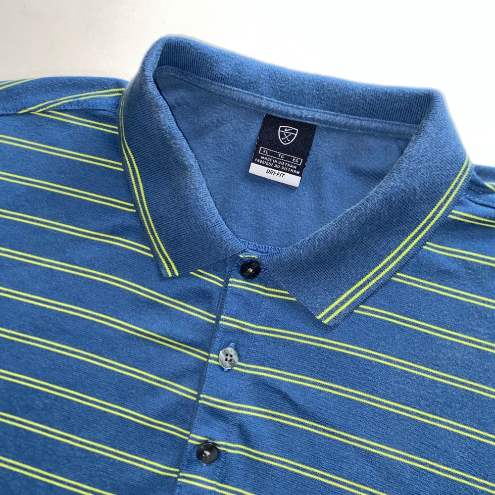 Nike Golf Dri-FIT Polo Shirt Mens XL Blue Lime Green Striped Short Sleeve